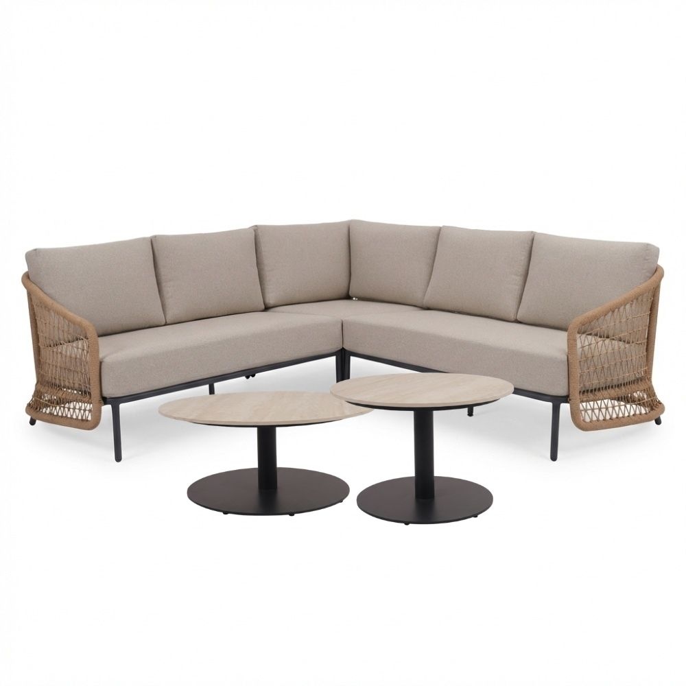 Vienna hoek loungeset 5 personen incl. tafels | wicker + aluminium | zand | 6-delig - 223x223cm