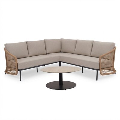 Vienna hoek loungeset 5 personen incl. tafel 75cm | wicker + aluminium | zand | 5-delig - 223x223cm
