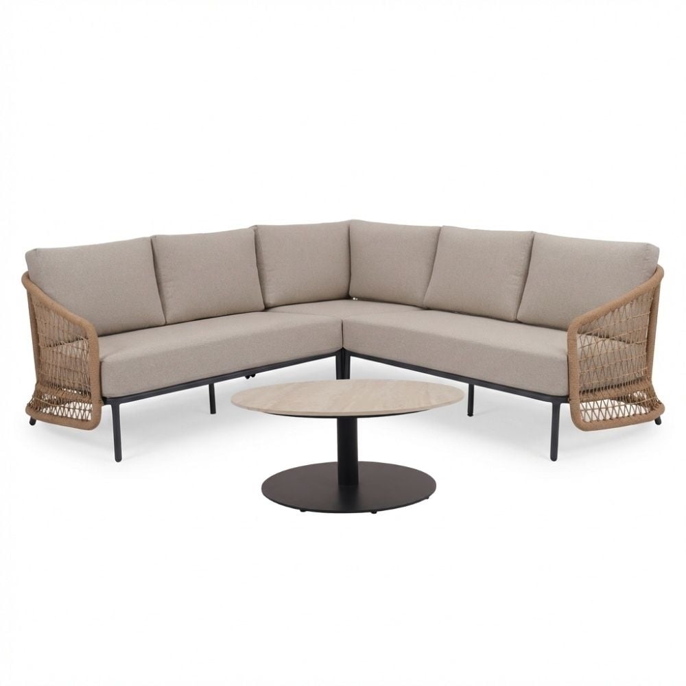 Vienna hoek loungeset 5 personen incl. tafel 75cm | wicker + aluminium | zand | 5-delig - 223x223cm