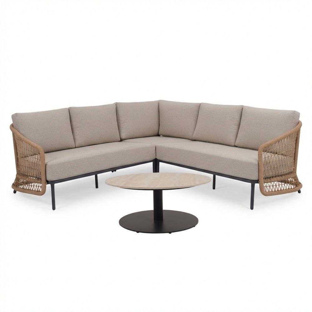 Vienna hoek loungeset 5 personen incl. tafel 75cm | wicker + aluminium | zand | 5-delig - 223x223cm