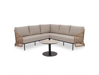 Vienna hoek loungeset 5 personen incl. tafel 60cm | wicker + aluminium | zand | 5-delig - 223x223cm