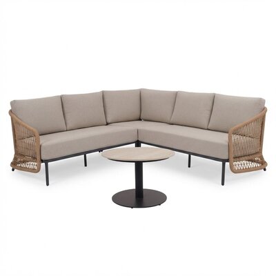 Vienna hoek loungeset 5 personen incl. tafel 60cm | wicker + aluminium | zand | 5-delig - 223x223cm
