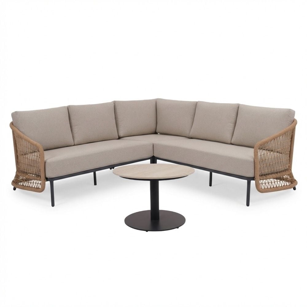 Vienna hoek loungeset 5 personen incl. tafel 60cm | wicker + aluminium | zand | 5-delig - 223x223cm