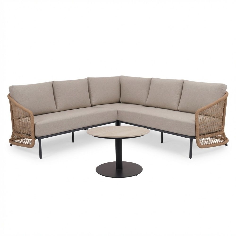 Vienna hoek loungeset 5 personen incl. tafel 60cm | wicker + aluminium | zand | 5-delig - 223x223cm afbeelding