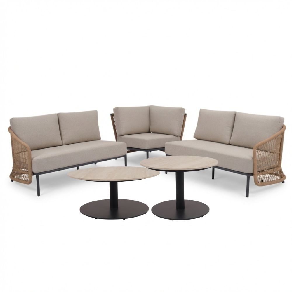 Vienna hoek loungeset 5 personen incl. tafels | wicker + aluminium | zand | 6-delig - 223x223cm