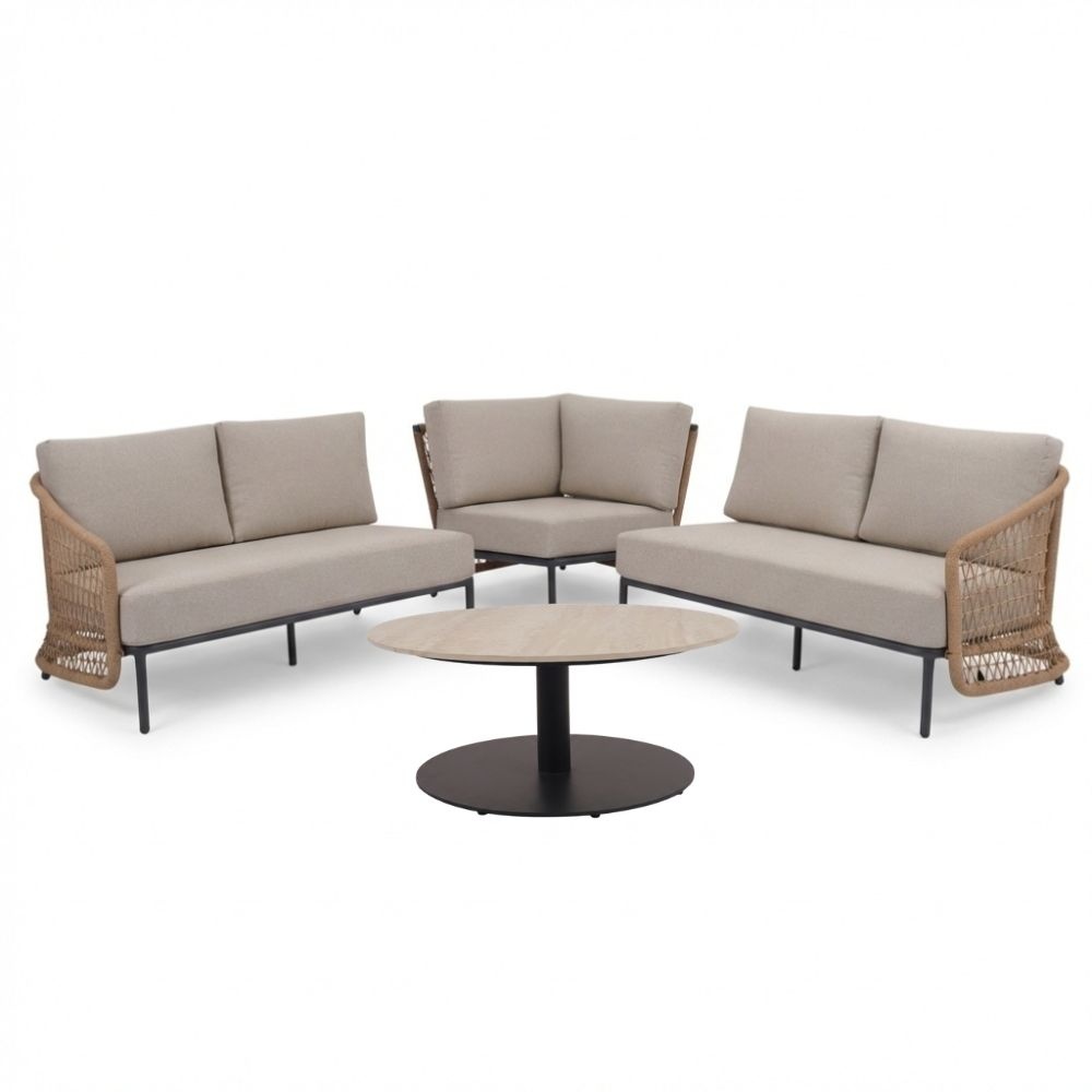 Vienna hoek loungeset 5 personen incl. tafel 75cm | wicker + aluminium | zand | 5-delig - 223x223cm