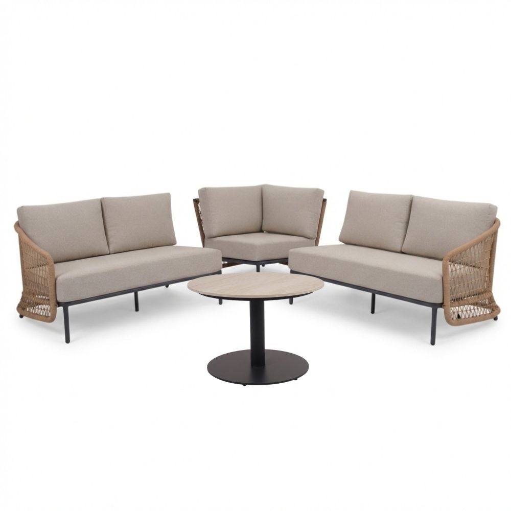 Vienna hoek loungeset 5 personen incl. tafel 60cm | wicker + aluminium | zand | 5-delig - 223x223cm