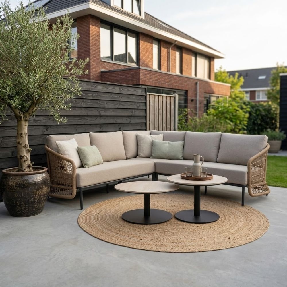 Vienna hoek loungeset 5 personen incl. tafels | wicker + aluminium | zand | 6-delig - 223x223cm afbeelding