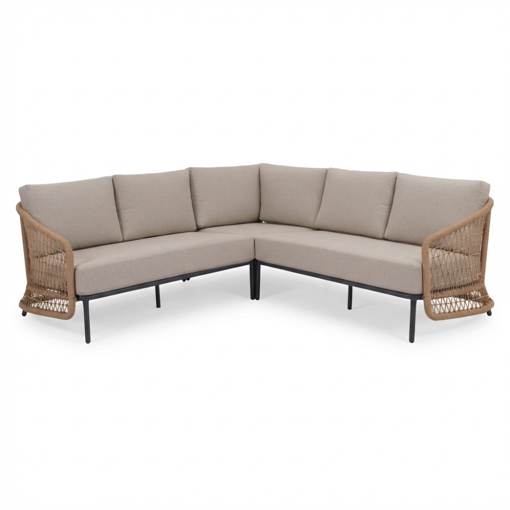 Vienna hoek loungeset 5 personen incl. tafel 75cm | wicker + aluminium | zand | 5-delig - 223x223cm