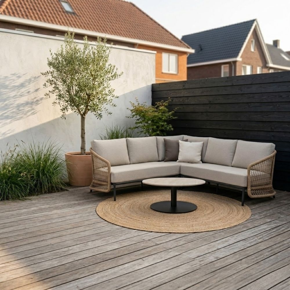 Vienna hoek loungeset 5 personen incl. tafel 75cm | wicker + aluminium | zand | 5-delig - 223x223cm