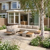 Barbados hoek loungeset | aluminium + teak | beige | 5-delig - 323x245cm