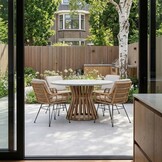 Elzas/Carlos taupe dining tuinset | 4 personen | betonlook + hardhout | 135cm rond