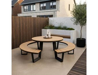 Auckland picknick dining tuinset | aluminium + polywood | Natural Wood | 239cm rond