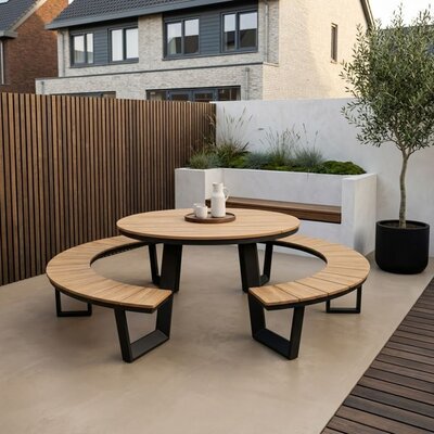 Auckland picknick dining tuinset | aluminium + polywood | Natural Wood | 239cm rond