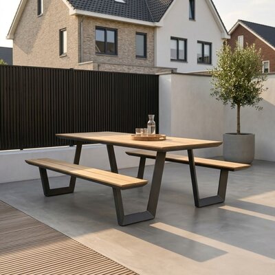 Brisbane picknick dining tuinset | aluminium + polywood | Natural Wood | 200cm