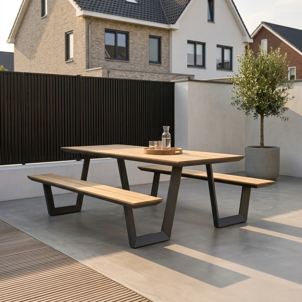 Brisbane picknick dining tuinset | aluminium + polywood | Natural Wood/antraciet | 200cm