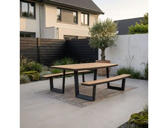 Brooklyn picknick dining tuinset | aluminium + polywood | Natural Wood | 200cm ovaal