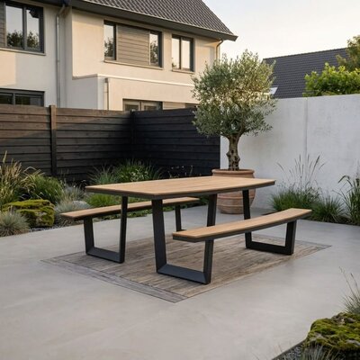 Brooklyn picknick dining tuinset | aluminium + polywood | Natural Wood | 200cm ovaal