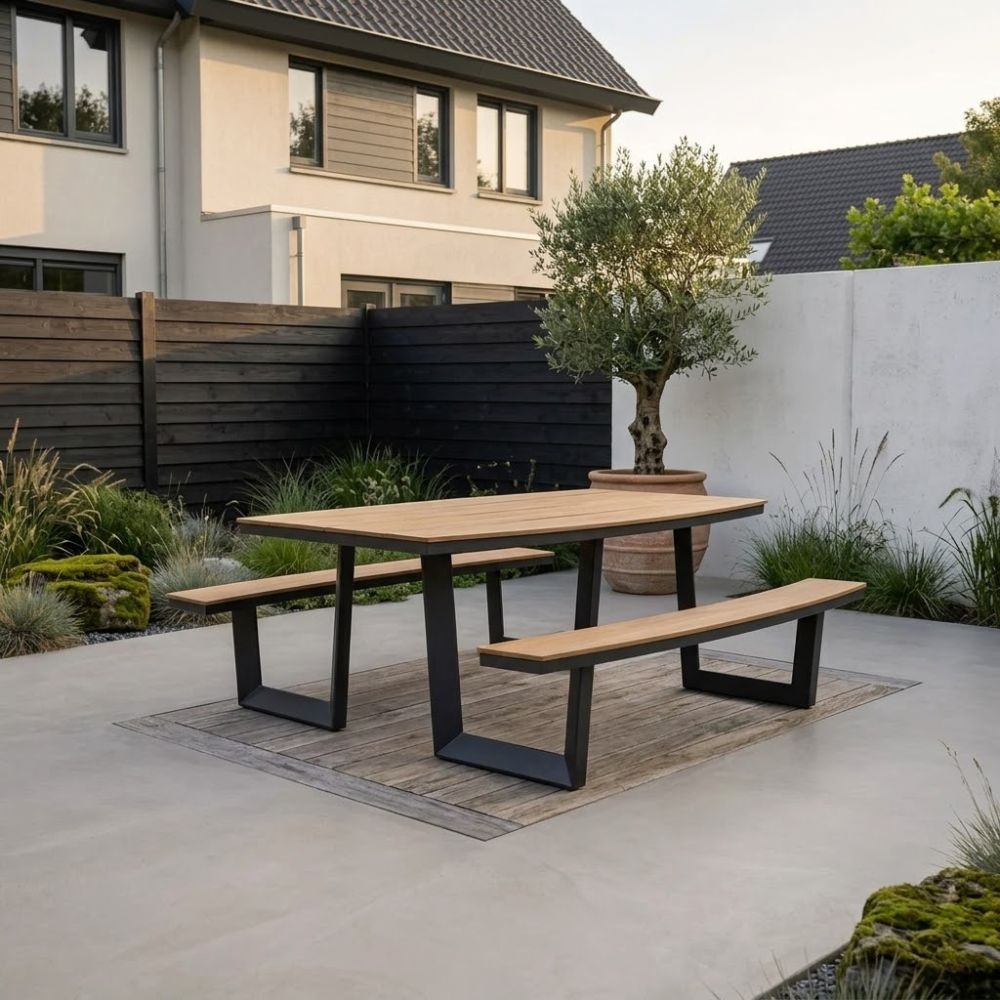 Brooklyn picknick dining tuinset | aluminium + polywood | Natural Wood/antraciet | 200cm ovaal