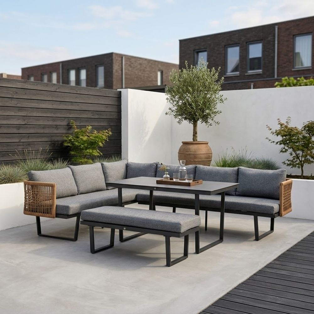 Moskou dining loungeset 8 personen | aluminium + wicker | antraciet | 4-delig - 258x197cm