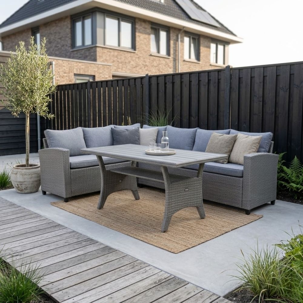 Stockholm dining loungeset 6 personen | wicker | grijs | 3-delig - 245x169cm