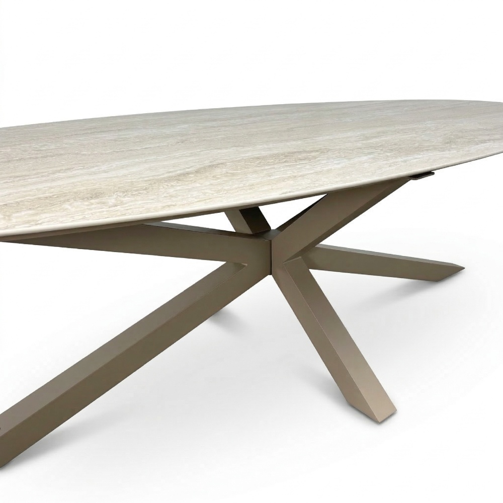 Calma dining tuintafel 8 personen | sintered stone + aluminium | Marble Latte | 280cm ovaal