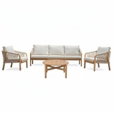 Bergamo stoel-bank loungeset 5 personen incl. koffietafel 80cm | touw + hardhout | zand | 5-delig