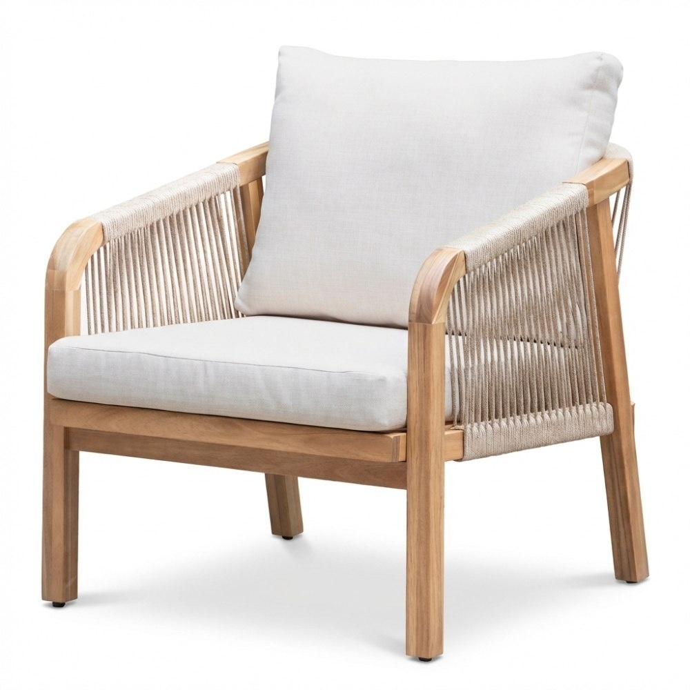 Bergamo stoel-bank loungeset 5 personen incl. koffietafel 80cm | touw + hardhout | zand | 5-delig