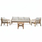 BUITEN living Bergamo stoel-bank loungeset 5 personen incl. koffietafel 60cm | touw + hardhout | zand | 5-delig