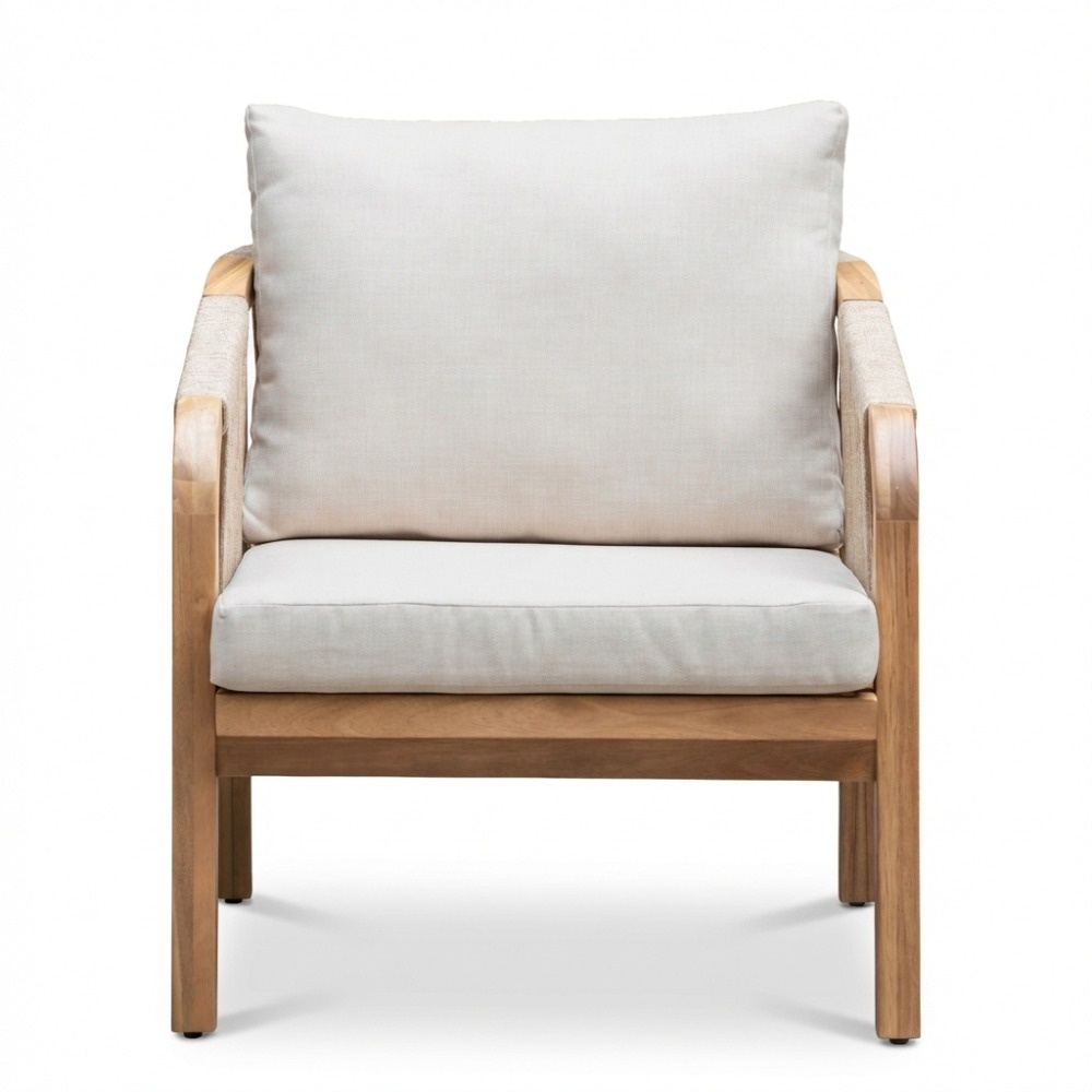 Bergamo stoel-bank loungeset 5 personen incl. koffietafel 60cm | touw + hardhout | zand | 5-delig