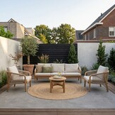 Bergamo stoel-bank loungeset 5 personen incl. koffietafel 60cm | touw + hardhout | zand | 5-delig