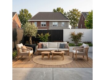 Bergamo stoel-bank loungeset 5 personen incl. tafels | touw + hardhout | zand | 6-delig