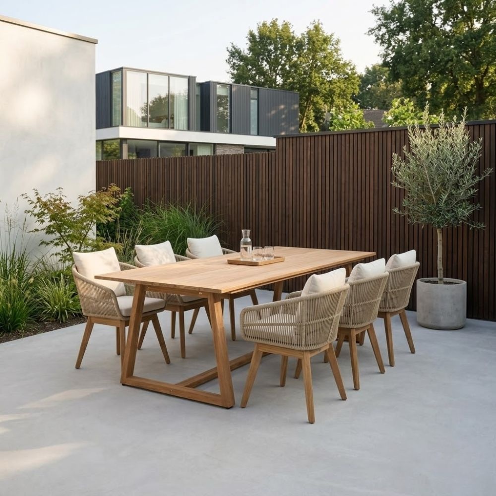 Gotenburg/Bella zand dining tuinset | 6 personen | teakhout + touw | 250cm
