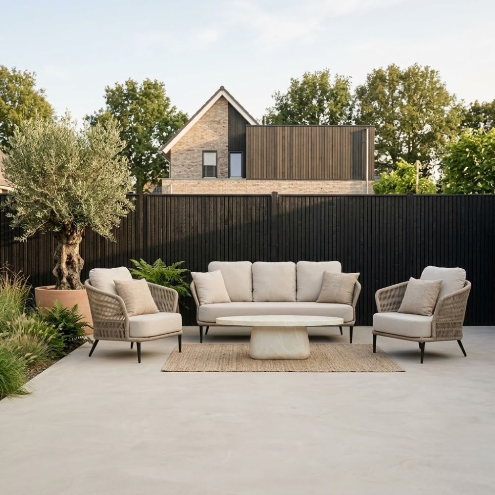 Palermo stoel-bank loungeset 5 personen | aluminium + touw | Sahara Dust | 3-delig