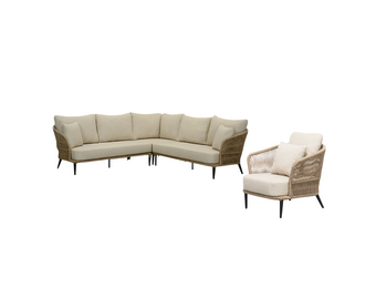 Palermo hoek loungeset met stoel 5 personen | aluminium + touw | Sahara Dust | 4-delig - 230x230cm