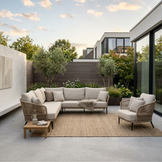 Palermo hoek loungeset met stoel 5 personen | aluminium + touw | Sahara Dust | 4-delig - 230x230cm