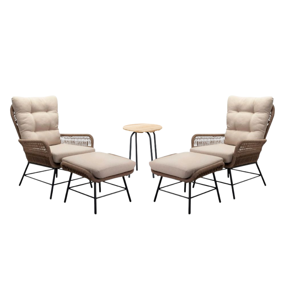 Dex/Pablo lounge balkonset 2 personen | touw + aluminium | Sahara Dust | 5-delig