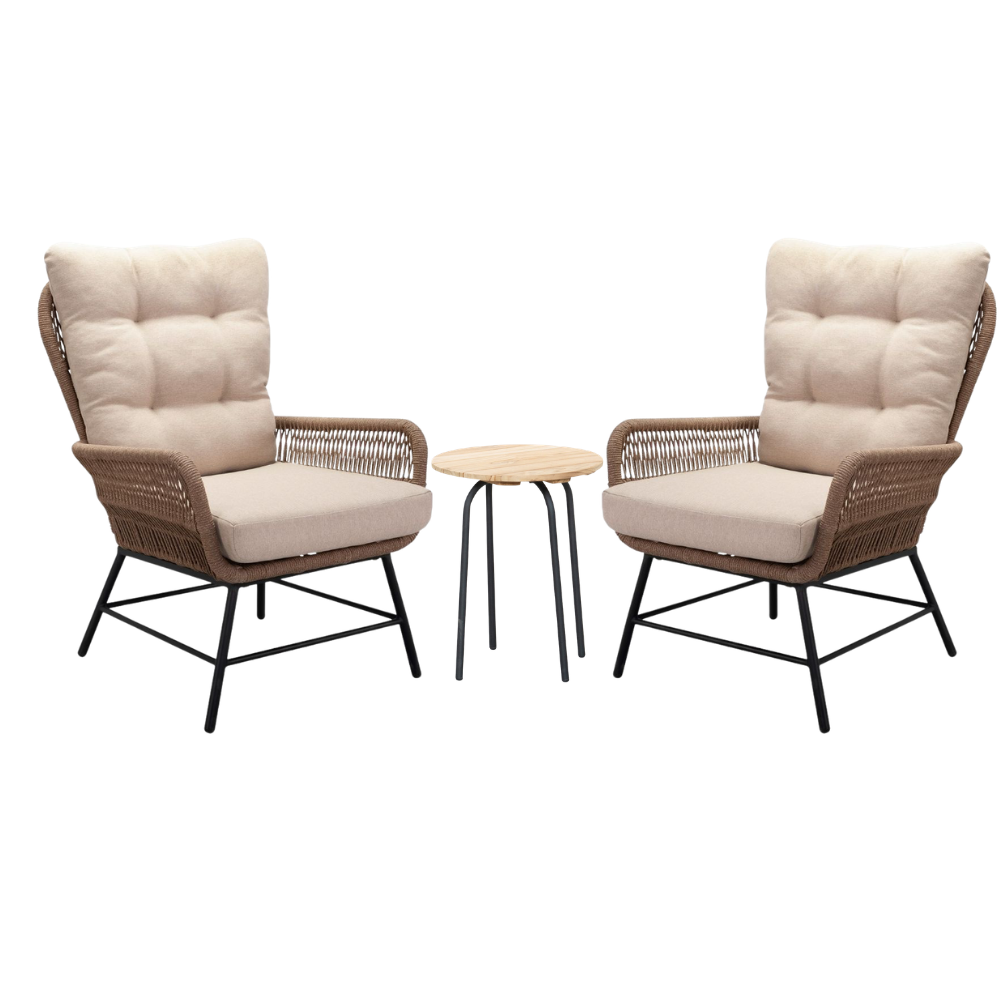 Dex/Pablo lounge balkonset 2 personen | touw + aluminium | Sahara Dust | 3-delig