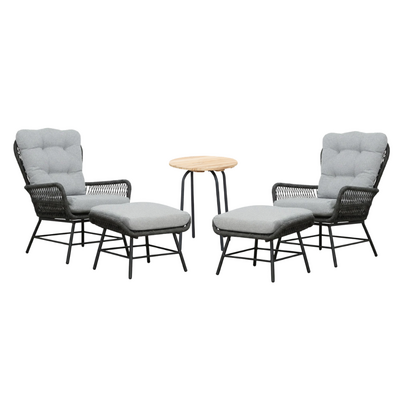 Dex/Pablo lounge balkonset 2 personen | touw + aluminium | Stone Grey | 5-delig