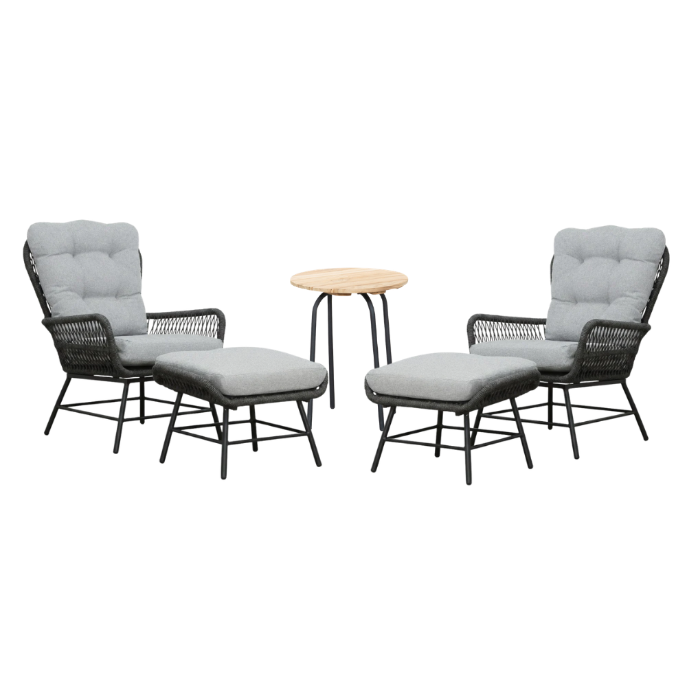 BUITEN living Dex/Pablo lounge balkonset 2 personen | touw + aluminium | Stone Grey | 5-delig – Grijs