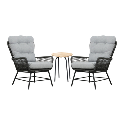 Dex/Pablo lounge balkonset 2 personen | touw + aluminium | Stone Grey | 3-delig