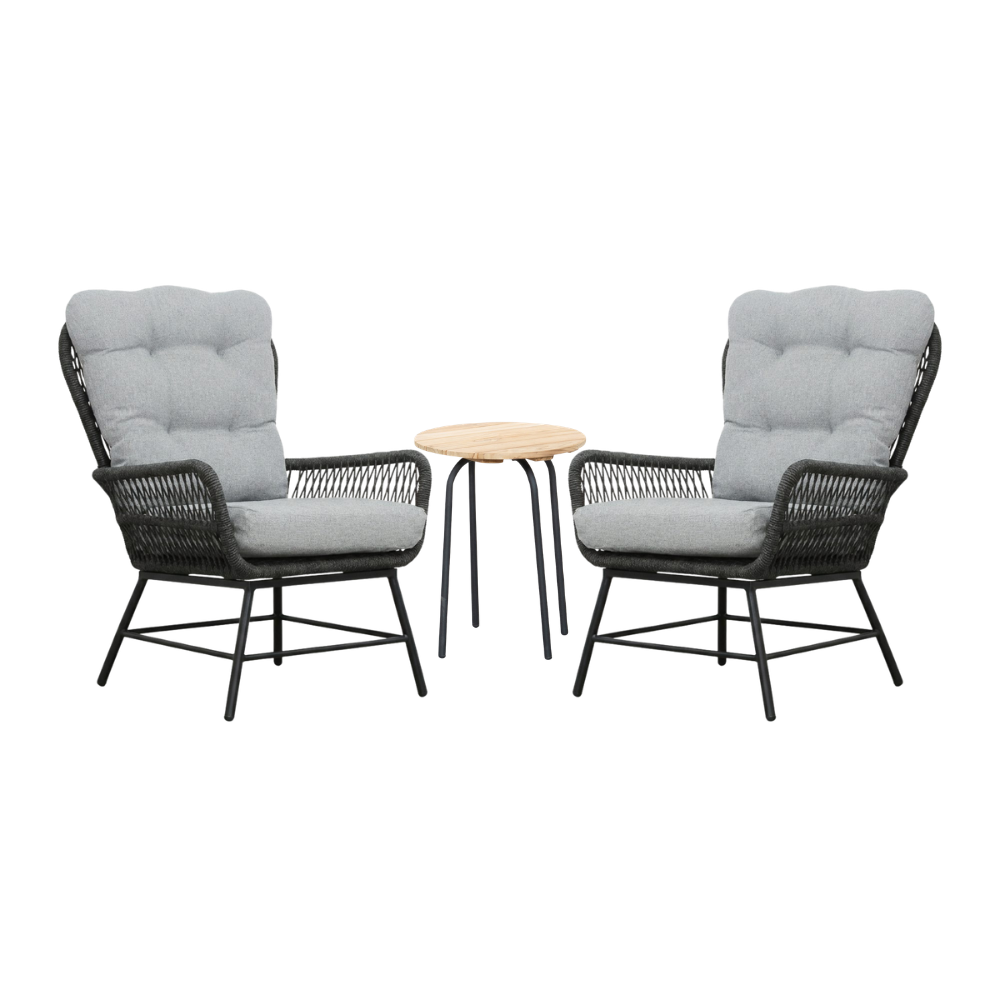 BUITEN living Dex/Pablo lounge balkonset 2 personen | touw + aluminium | Stone Grey | 3-delig – Grijs