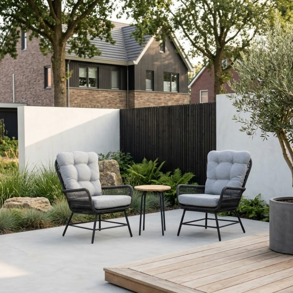 Dex/Pablo lounge balkonset 2 personen | touw + aluminium | Stone Grey | 3-delig