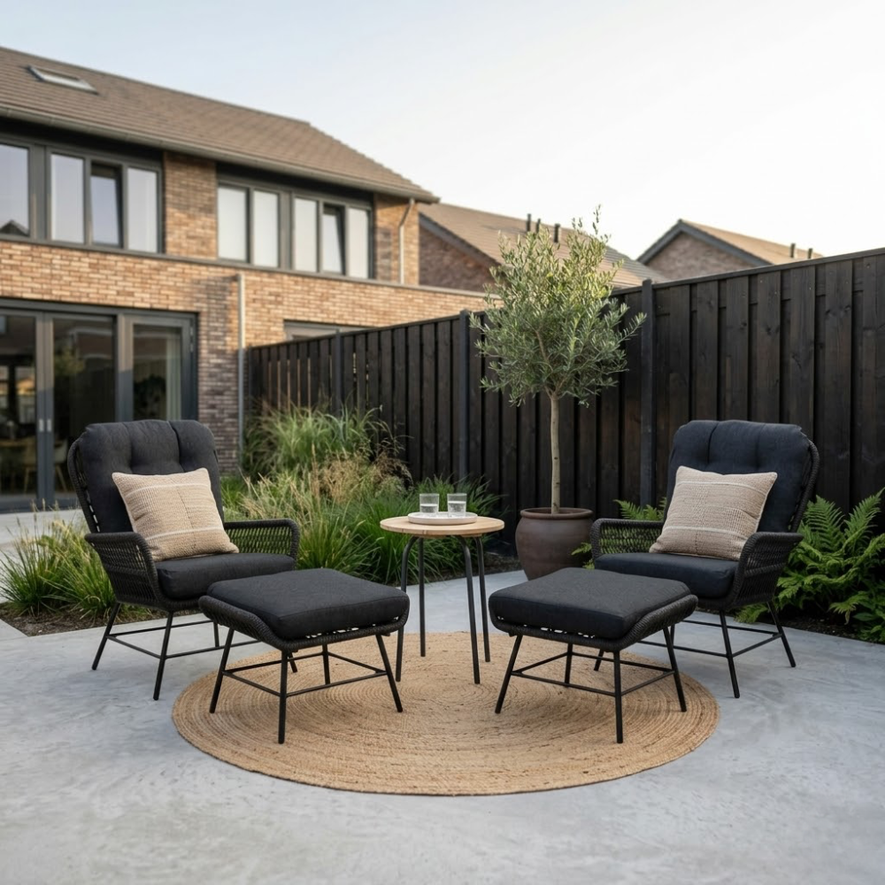 Dex/Pablo lounge balkonset 2 personen | touw + aluminium | Lava Grey | 5-delig