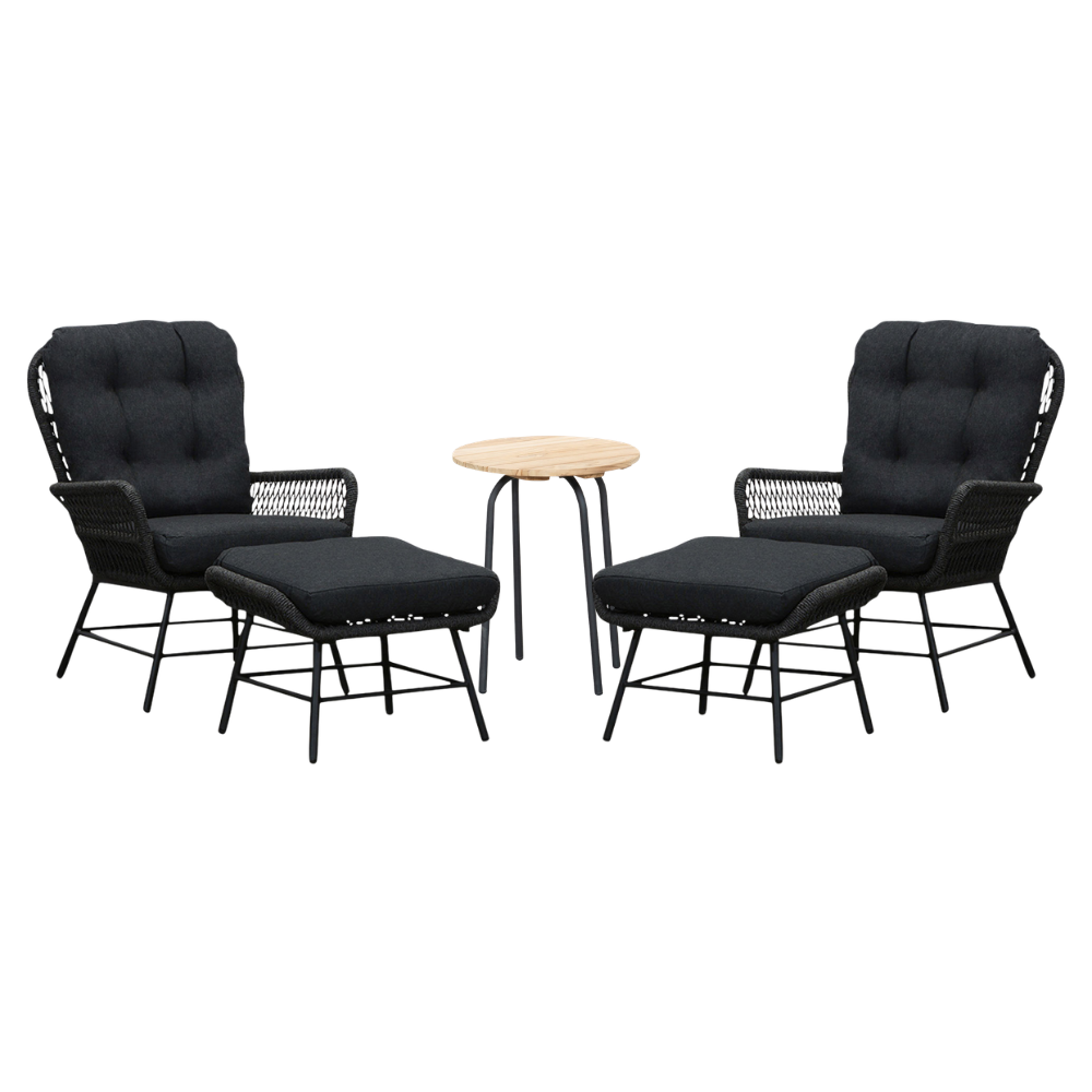 Dex/Pablo lounge balkonset 2 personen | touw + aluminium | Lava Grey | 5-delig