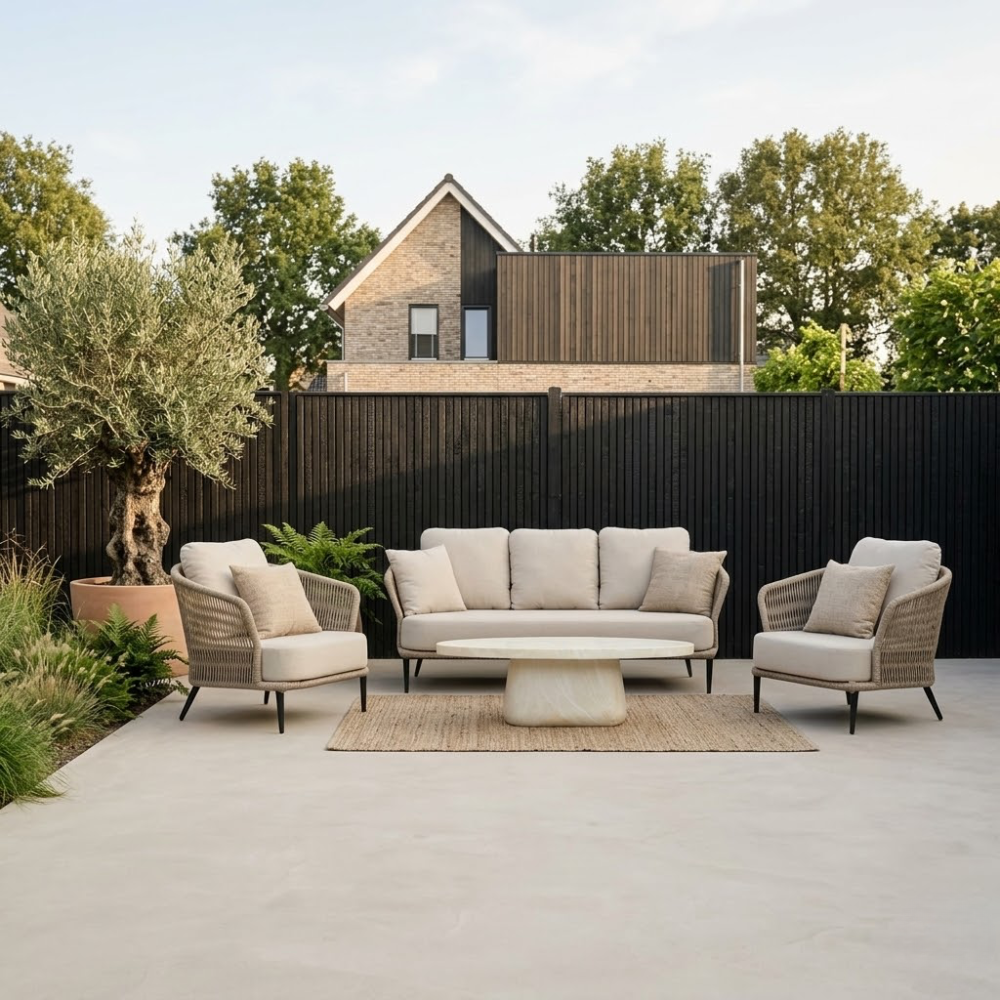 Palermo/Luna stoel-bank loungeset 5 personen | aluminium + touw | Sahara Dust | 4-delig