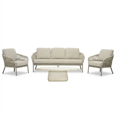 Mykonos/Luna stoel-bank loungeset 5 personen | aluminium + touw | beige | 4-delig