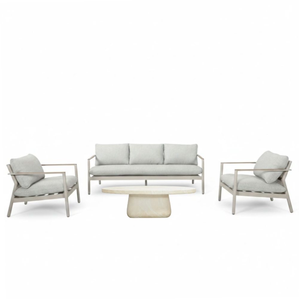 BUITEN living Florence/Luna stoel-bank loungeset 5 personen | aluminium + touw | beige | 4-delig