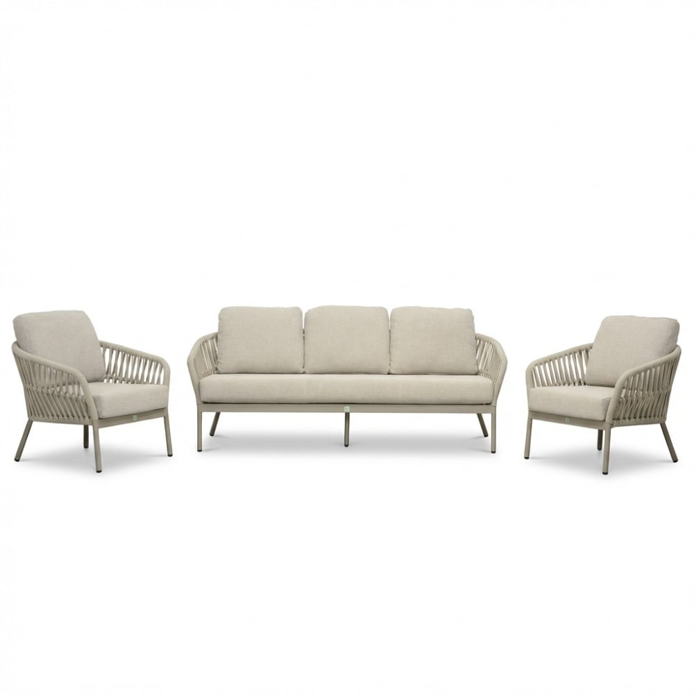 Mykonos/Luna stoel-bank loungeset 5 personen | aluminium + touw | beige | 4-delig