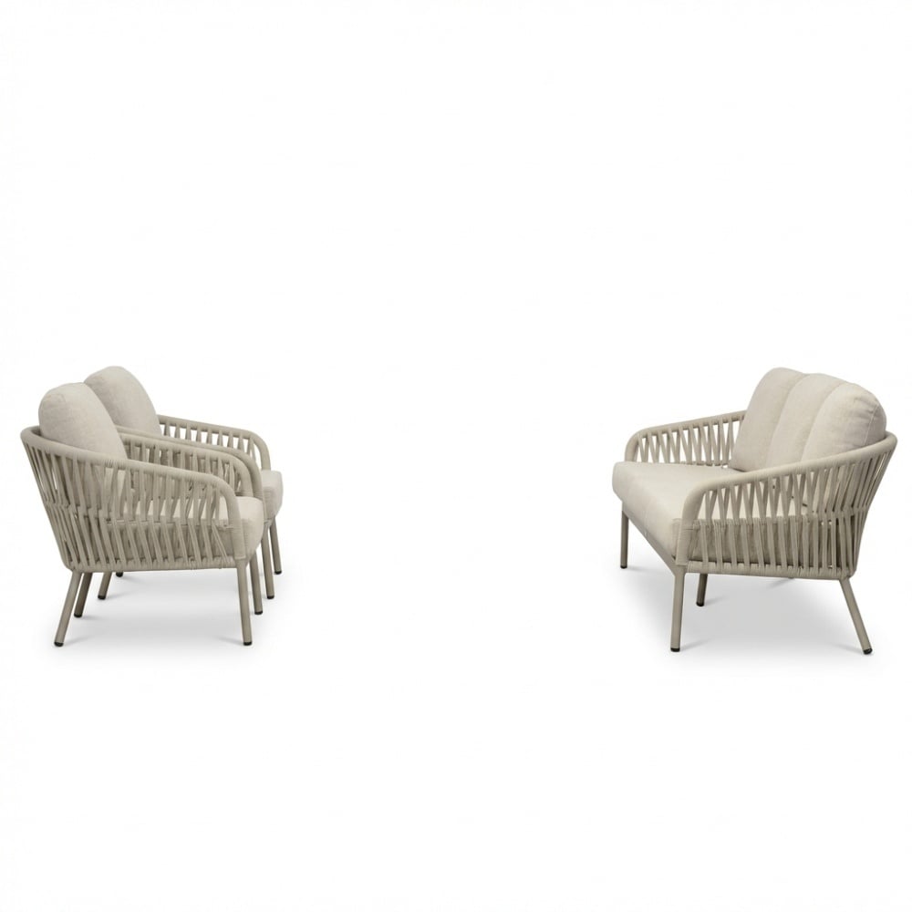 Mykonos/Luna stoel-bank loungeset 5 personen | aluminium + touw | beige | 4-delig